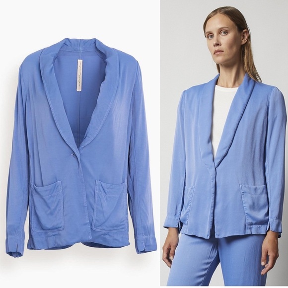 $595 Raquel Allegra Washed Satin Shawl Blazer Periwinkle Blue Small - Picture 1 of 8